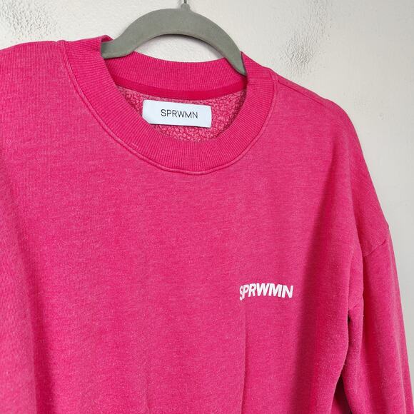 SPRWMN Sweatshirt Womens Small Pink Fleece White Logo‎ Pullover Cozy Lounge - Picture 2 of 8